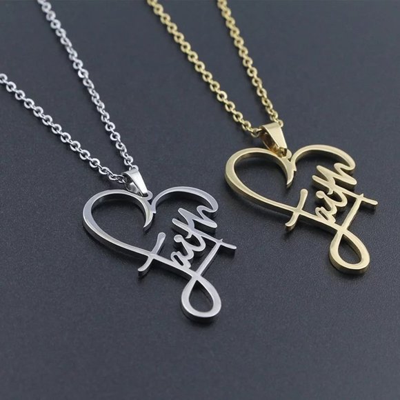 18k Gold "Faith" Heart Necklace - Picture 6 of 12